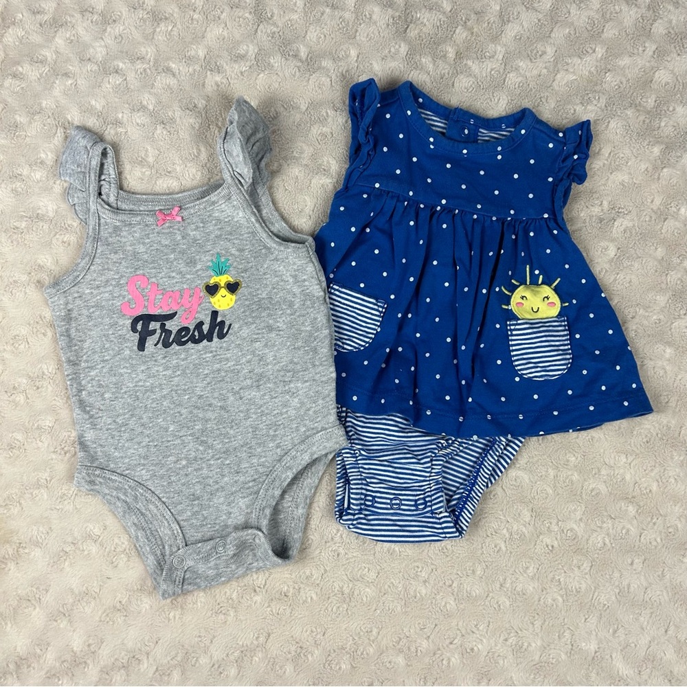 Carter’s Baby Girl Summer Bundle Size 3 Months Pineapple Sun Stripes Dots